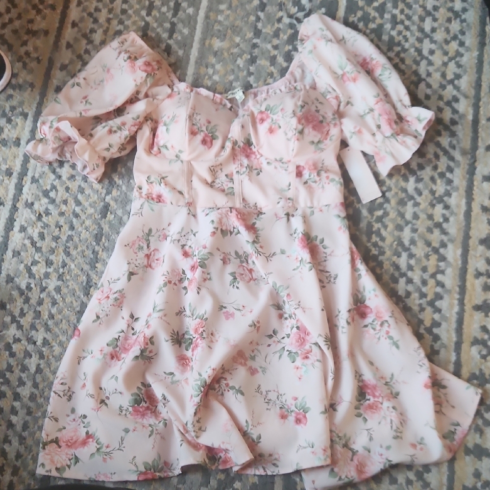 Inspired Hearts Pink Floral  Dress
